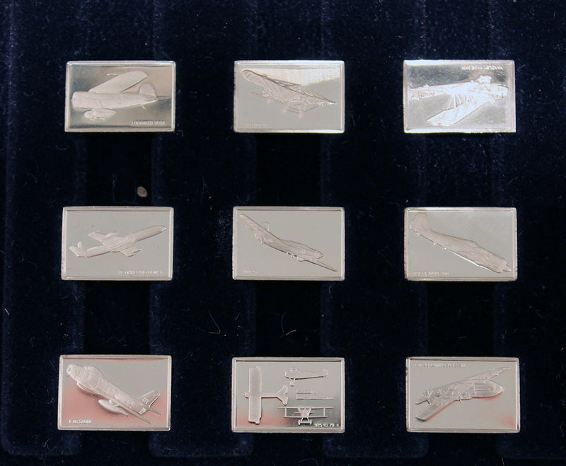 1978 STERLING SILVER FRANKLIN MINT GREAT AIRPLANES 50 MINIATURES SET WITH PRESENTATION CASE OFFERED BY ANTIQUE DIGGER