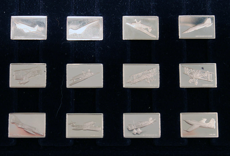 1978 STERLING SILVER FRANKLIN MINT GREAT AIRPLANES 50 MINIATURES SET WITH PRESENTATION CASE OFFERED BY ANTIQUE DIGGER