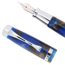 LEVENGER PLUMPSTER TIDES "BLUE & BROWN SWIRL" ACRYLIC FOUNTAIN PEN FINE NIB OFFERED BY ANTIQUE DIGGER