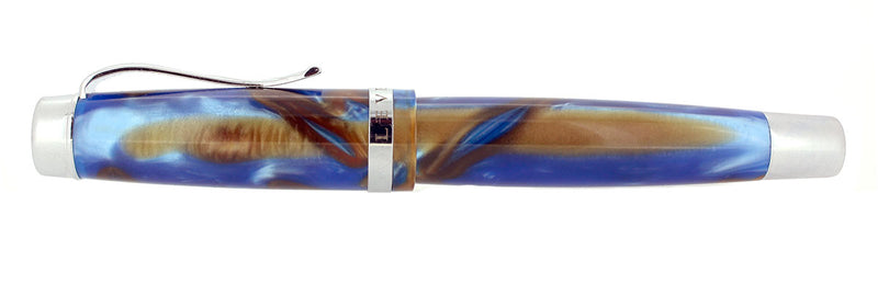 LEVENGER PLUMPSTER TIDES "BLUE & BROWN SWIRL" ACRYLIC FOUNTAIN PEN FINE NIB OFFERED BY ANTIQUE DIGGER