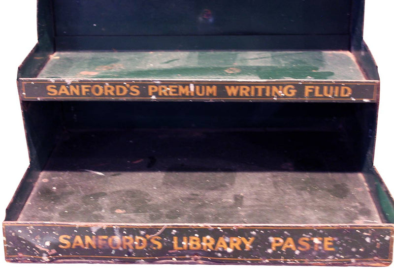SCARCE CIRCA 1920s SANFORD'S FOUNTAIN PEN INKS 3 TIERED ADVERTISING STORE DISPLAY OFFERED BY ANTIQUE DIGGER