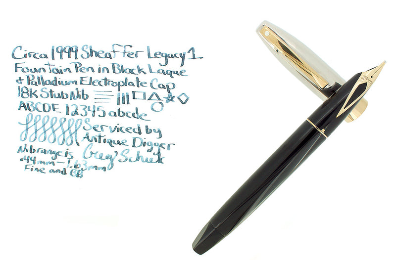 CIRCA 1999 SHEAFFER LEGACY BLACK LAQUE FOUNTAIN PEN 18K STUB NIB PALLADIUM CAP OFFERED BY ANTIQUE DIGGER