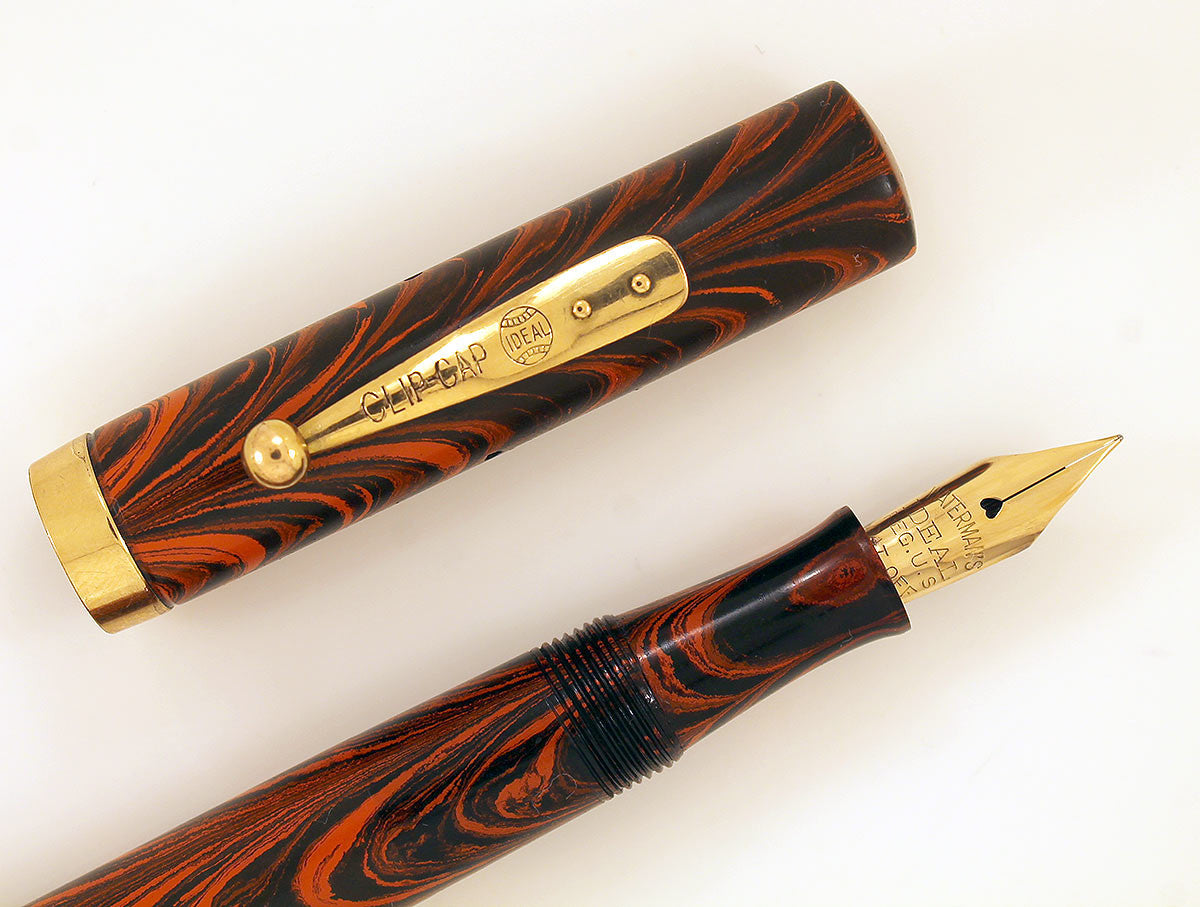 RESTORED 1920s WATERMAN'S 52 RED RIPPLE FOUNTAIN PEN XF to BBB+ FLEX N