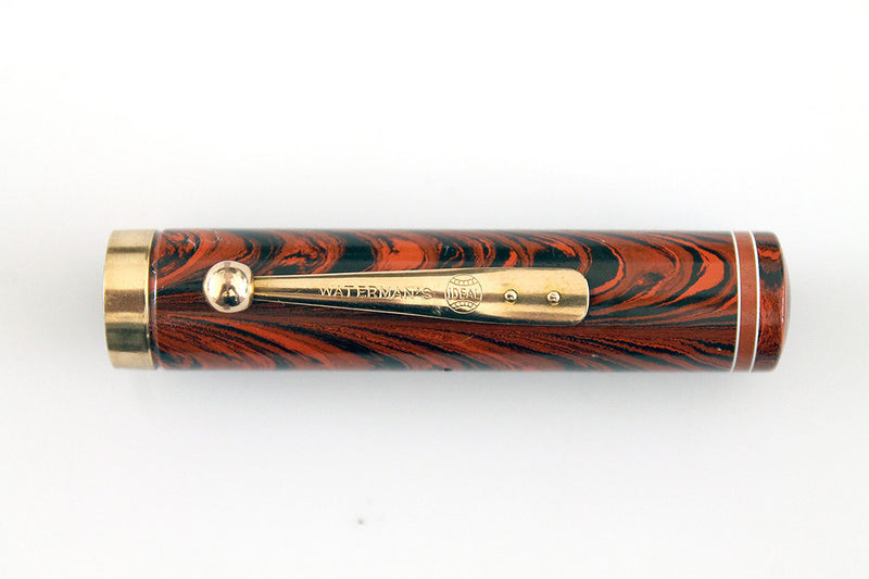 RESTORED 1920s WATERMAN 7 RED RIPPLE WITH PINK CAP BAND AND PINK KEYHOLE NIB FOUNTAIN PEN