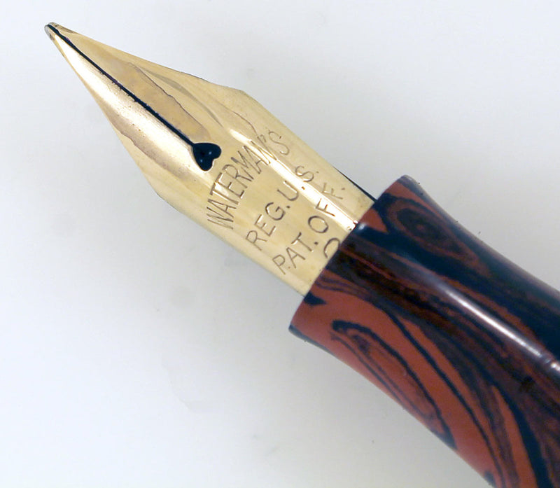 RESTORED 1920s WATERMAN'S 52 RED WOOD GRAIN FOUNTAIN PEN WITH F to BBB+ FLEXIBLE NIB OFFERED BY ANTIQUE DIGGER