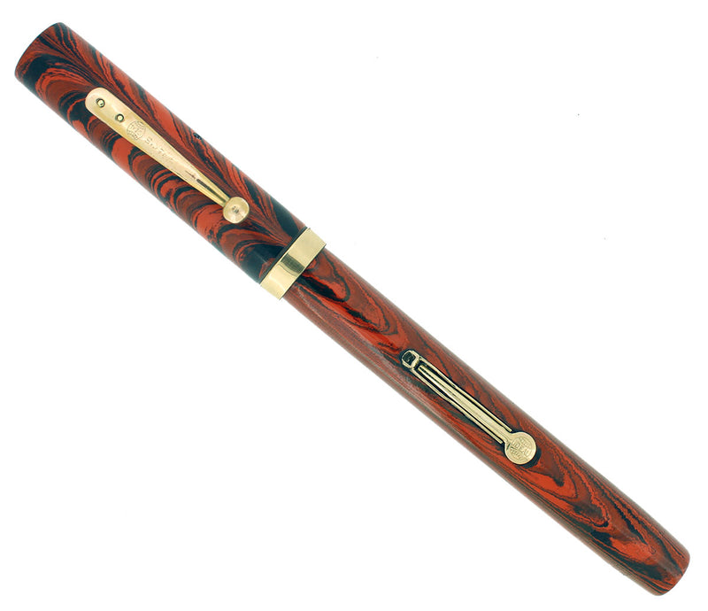 1920s WATERMAN 54 RED RIPPLE XF-BBB FLEX NIB FOUNTAIN PEN RESTORED OFFERED BY ANTIQUE DIGGER