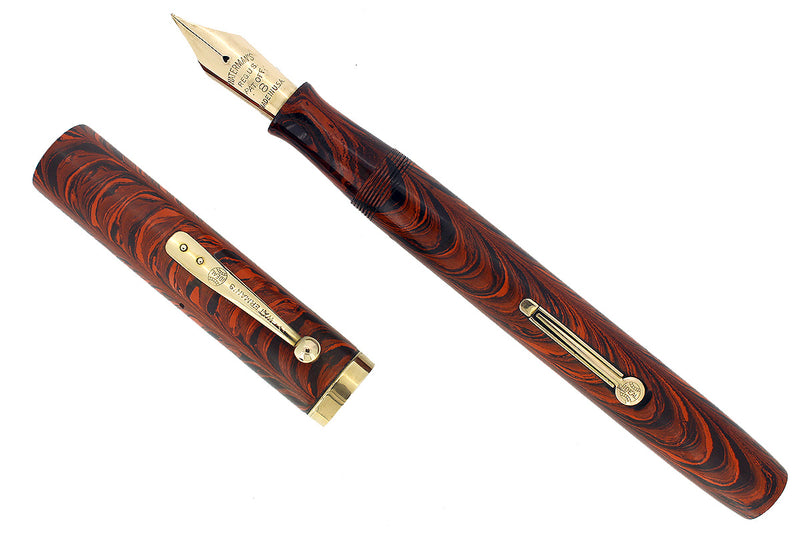 1920s WATERMAN 58 RED RIPPLE FOUNTAIN PEN WITH F to BBB FLEXIBLE NIB RESTORED OFFERED BY ANTIQUE DIGGER