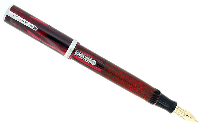 CIRCA 1929 WATERMAN LADY PATRICIA INK VUE SUNSET RED FOUNTAIN PEN RESTORED OFFERED BY ANTIQUE DIGGER