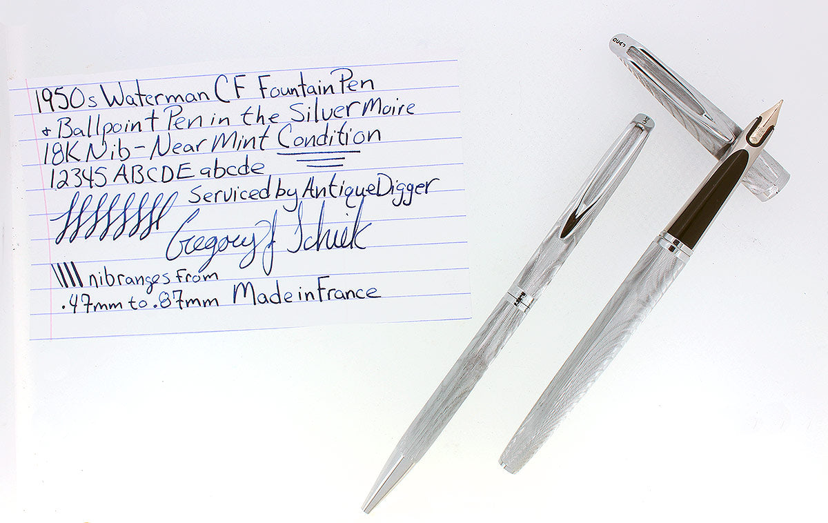CIRCA 1950s WATERMAN CF FOUNTAIN PEN & BALLPOINT PEN SET SILVER