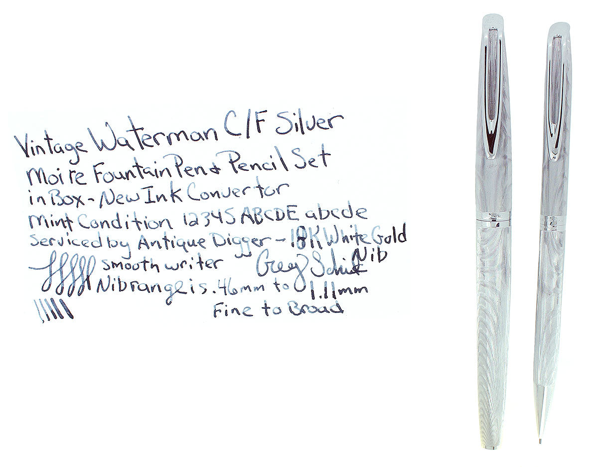 Parure Stylo Waterman CF Moiré – Plume 18K 750 – Vintage Plaqué Argent – Occasion