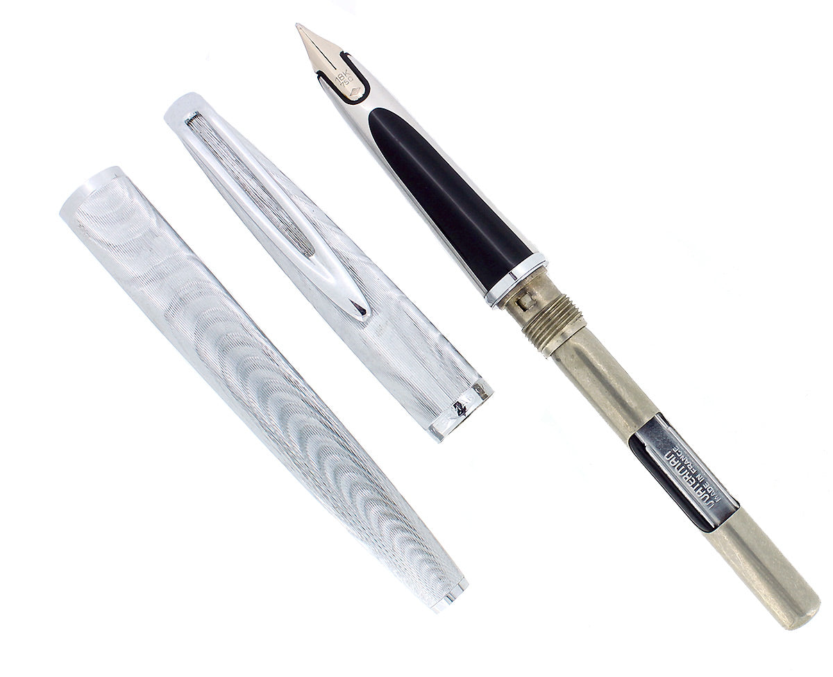 1950S-1960s WATERMAN C/F SILVER MOIRE FOUNTAIN PEN 18K NIB & PENCIL SE