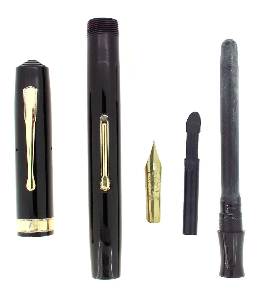 C1930 WATERMAN #7 BLACK CELLULOID PINK KEYHOLE XF-BBB NIB